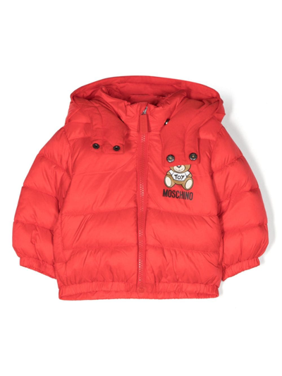 Moschino Babies' Teddy Bear-print Quilted Jacket In Red