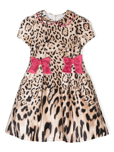 Colorichiari Kids' Leopard-print Flared Dress In Brown