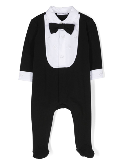 Dolce & Gabbana Babies' Logo-embroidered Bow-tie Pyjama In Black