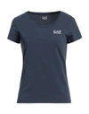 Ea7 Woman T-shirt Navy Blue Size M Cotton, Elastane