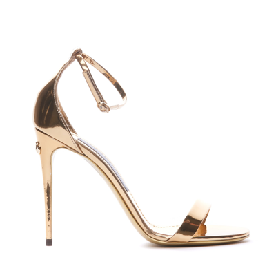 Dolce & Gabbana Mirrored-effect Calfskin Sandals In Gold