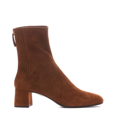 Aquazzura Camel Brown Saint Honore 50 Suede Ankle Boots