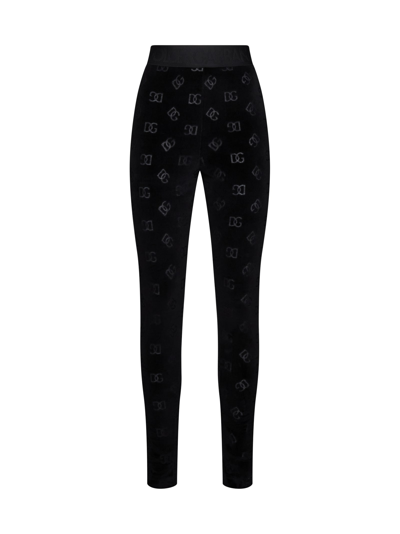 Dolce & Gabbana Logo-print Cotton Leggings In Black