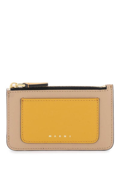 Marni Tricolor Zippered Cardholder In Pumpkin Pompeii Shell (yellow)