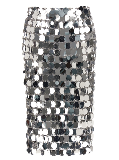Rabanne Mirror-effect Sequin Midi Skirt In Silver