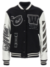 Off-white College Wool-blend Varsity Jacket In White/black