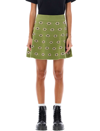 Kenzo Wool Floral Motif Mini Skirt In Olive