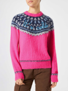 Mc2 Saint Barth Woman Fluo Pink Crewneck Nordic Jacquard Sweater In Pink