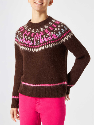 Mc2 Saint Barth Woman Brown Crewneck Nordic Jacquard Jumper