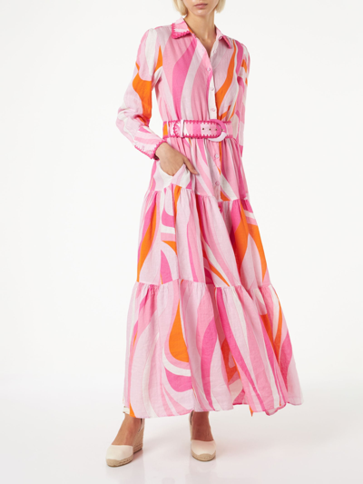 Mc2 Saint Barth Multicolor Shape Wave Dress With Embroideries In Pink