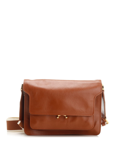 Marni Trunk Medium Leather Shoulder Bag In Brown