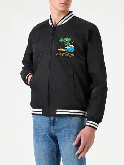 Mc2 Saint Barth Man Black Jacket With St. Barth Island Embroidery