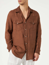 Mc2 Saint Barth Man Brown Linen Shirt In Brown