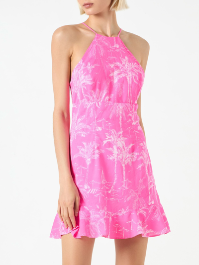 Mc2 Saint Barth Fluo Pink Toile De Jouy Print Slip Dress