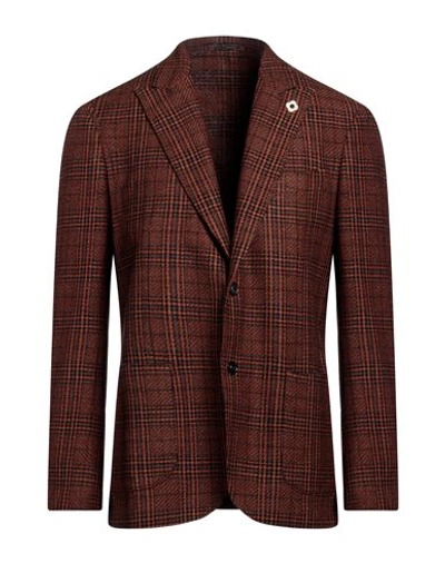 Lardini Man Blazer Rust Size 44 Wool, Silk, Cotton, Linen In Red