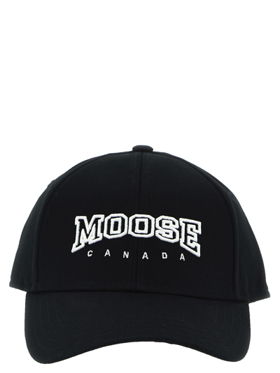Moose Knuckles Varsity Logo Baseball Cap In White/black