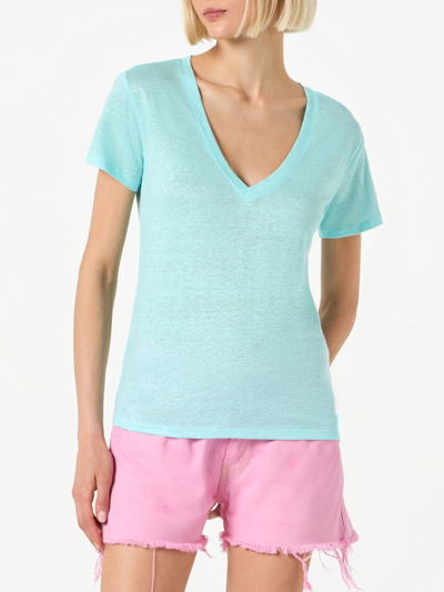 Mc2 Saint Barth Woman Water Green Linen T-shirt