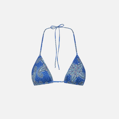 Mc2 Saint Barth Woman Triangle Top With Paisley Star Print In Blue