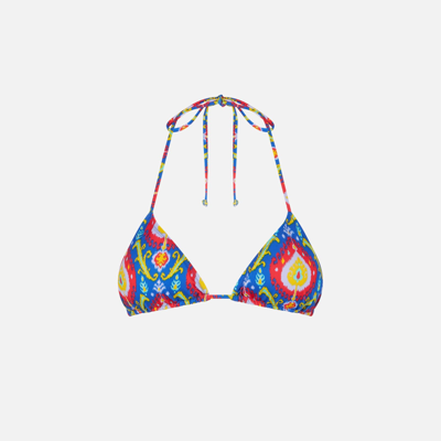 Mc2 Saint Barth Woman Triangle Top With Ikat Print In Blue