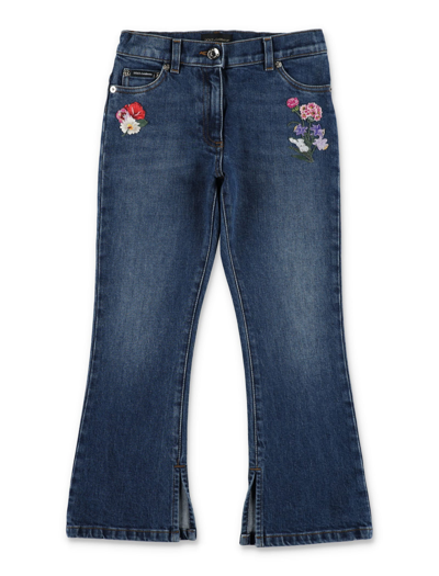 Dolce & Gabbana Kids' Embroidery Jeans In Blue