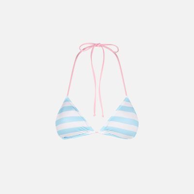Mc2 Saint Barth Woman Triangle Top Swimsuit With Striped Print Fiorucci Special Edition In Blue