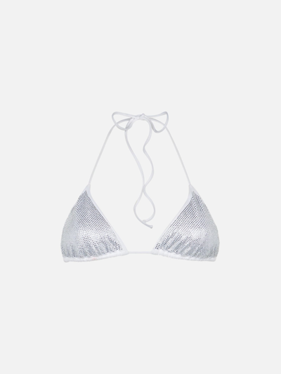 Mc2 Saint Barth Woman Triangle Top Swimsuit With Silver Strass In White