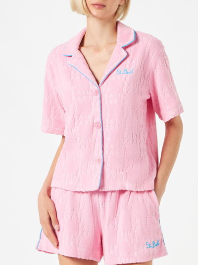 Mc2 Saint Barth Woman Terry Embossed Shirt With Piping In Pink