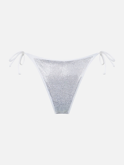 Mc2 Saint Barth Woman Swim Briefs With Silver Rhinestones In White