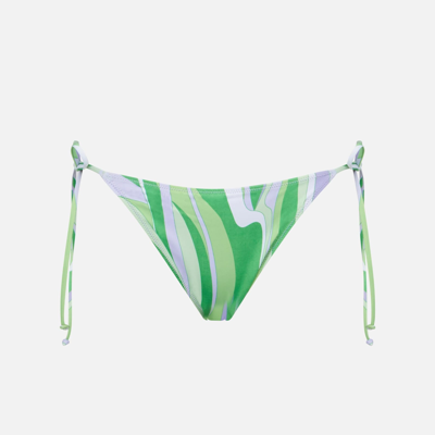 Mc2 Saint Barth Woman Swim Briefs With Multicolor Wave Print In Green