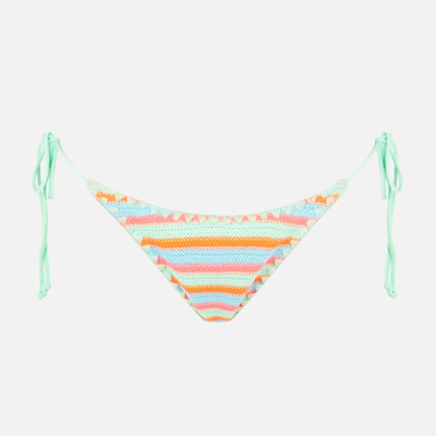 Mc2 Saint Barth Woman Striped Crochet Swim Briefs In Green