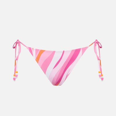 MC2 SAINT BARTH WOMAN SHAPE WAVE PRINT SWIM BRIEFS WITH SIDE LACES AND CHARMS