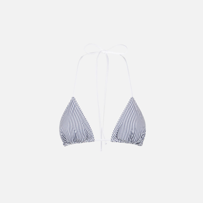 Mc2 Saint Barth Woman Seersucker Triangle Top With Striped Print In Blue