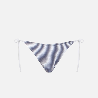 Mc2 Saint Barth Woman Seersucker Swim Briefs With Striped Print In Blue