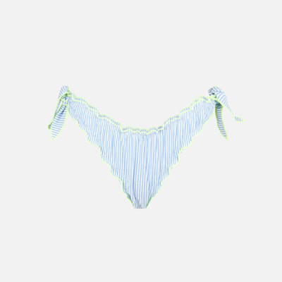 Mc2 Saint Barth Woman Seersucker Striped Swim Briefs In Blue