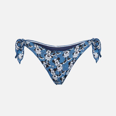 Mc2 Saint Barth Woman Ruffled Cheeky Swim Briefs With Minnie Print ©disney Special Edition In Blue