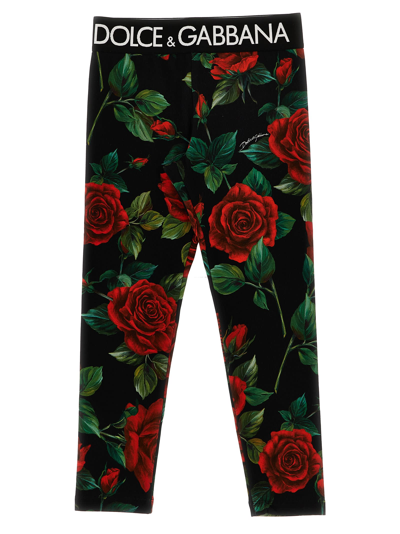 Dolce & Gabbana Kids' Interlock Rose-print Leggings In Black