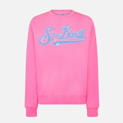 Mc2 Saint Barth Woman Fluo Pink Sweatshirt With St. Barth Embroidery