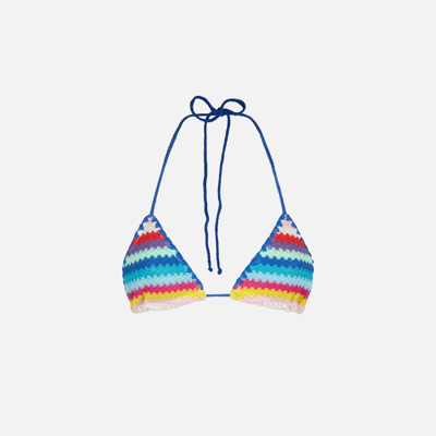 Mc2 Saint Barth Woman Crochet Triangle Top Swimsuit With Multicolor Stripes