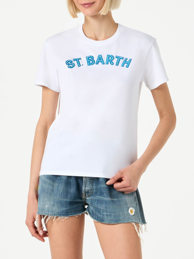 Mc2 Saint Barth Woman Cotton T-shirt With St. Barth Patch In White