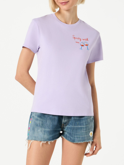 Mc2 Saint Barth Woman Cotton T-shirt With Spritz With Me Embroidery In Pink