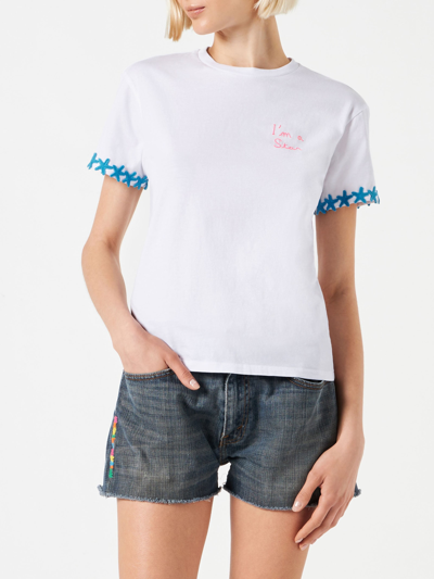 Mc2 Saint Barth Cotton T-shirt With Im A Star Embroidery In White