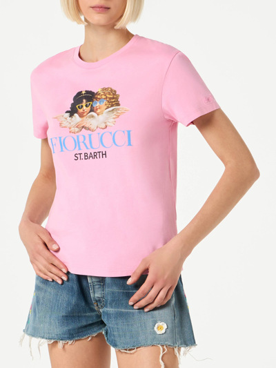 Mc2 Saint Barth Woman Cotton T-shirt With Fiorucci Print Fiorucci Special Edition In Pink