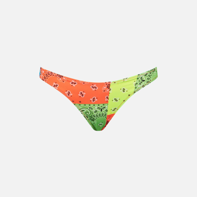 Mc2 Saint Barth Woman Cheeky Swim Briefs With Multicolor Bandanna Print In Fluo