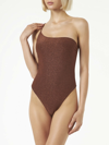 Mc2 Saint Barth Woman Brown Lurex One Shoulder One-piece Swimsuit In Brown