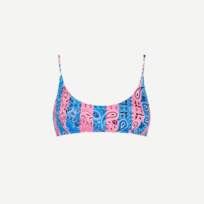Mc2 Saint Barth Woman Bralette With Striped Bandanna Print In Blue