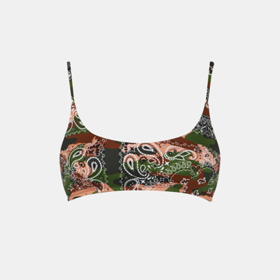 Mc2 Saint Barth Woman Bralette Swimsuit With Mimetic Bandanna Print In Grey
