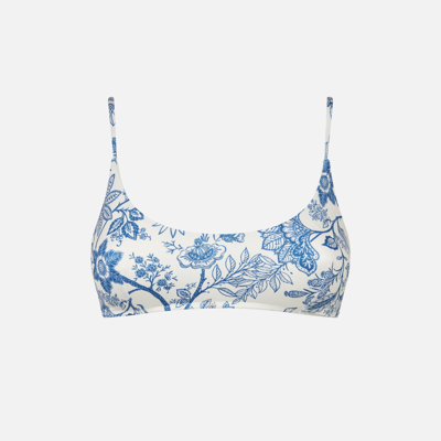 Mc2 Saint Barth Woman Bralette Swimsuit With Flower Pattern In Blue