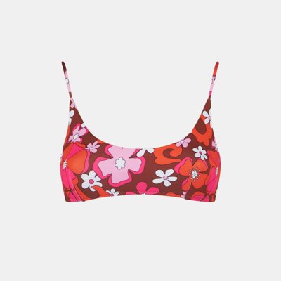Mc2 Saint Barth Woman Bralette Swimsuit With Flower Print In Brown