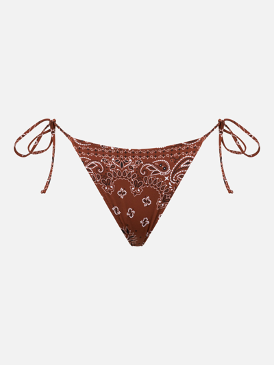 Mc2 Saint Barth Woman Bandanna Swim Briefs With Side Laces In Brown