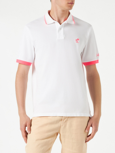 Mc2 Saint Barth White Piquet Polo With Palm Embroidery